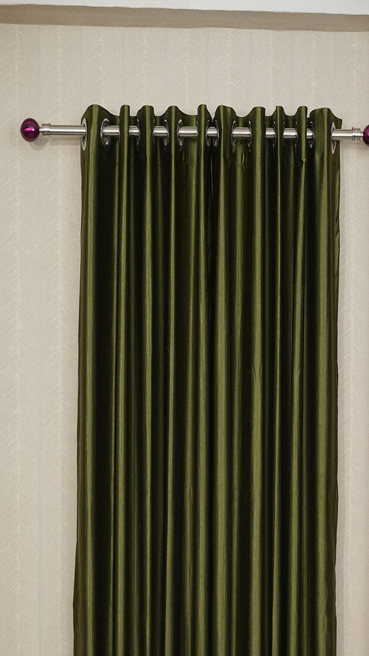 Branded Dark Olive Green Colour Crush Fabric Semi-Blackout Curtains Earthy | Elegant | Bestseller