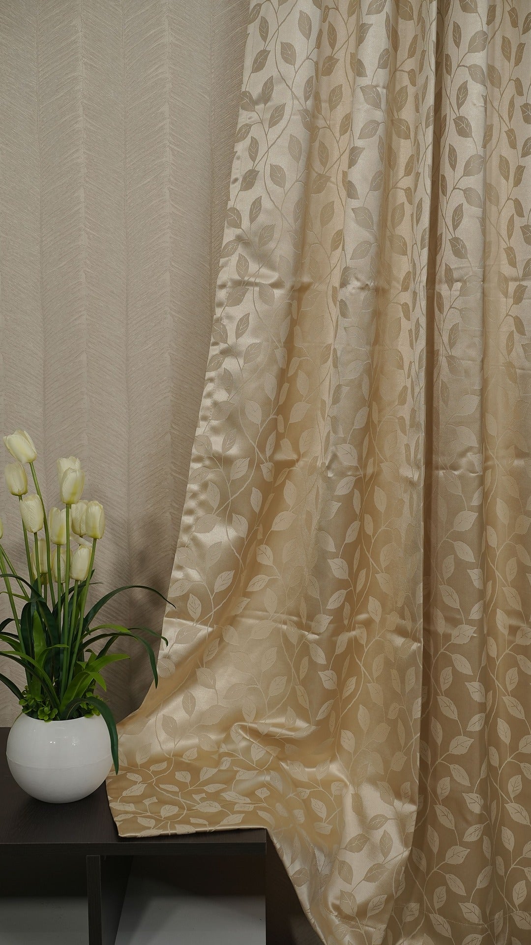 Premium  Gold leaf Design Readymade Curtains – Elegant, Fresh &amp; Timeless