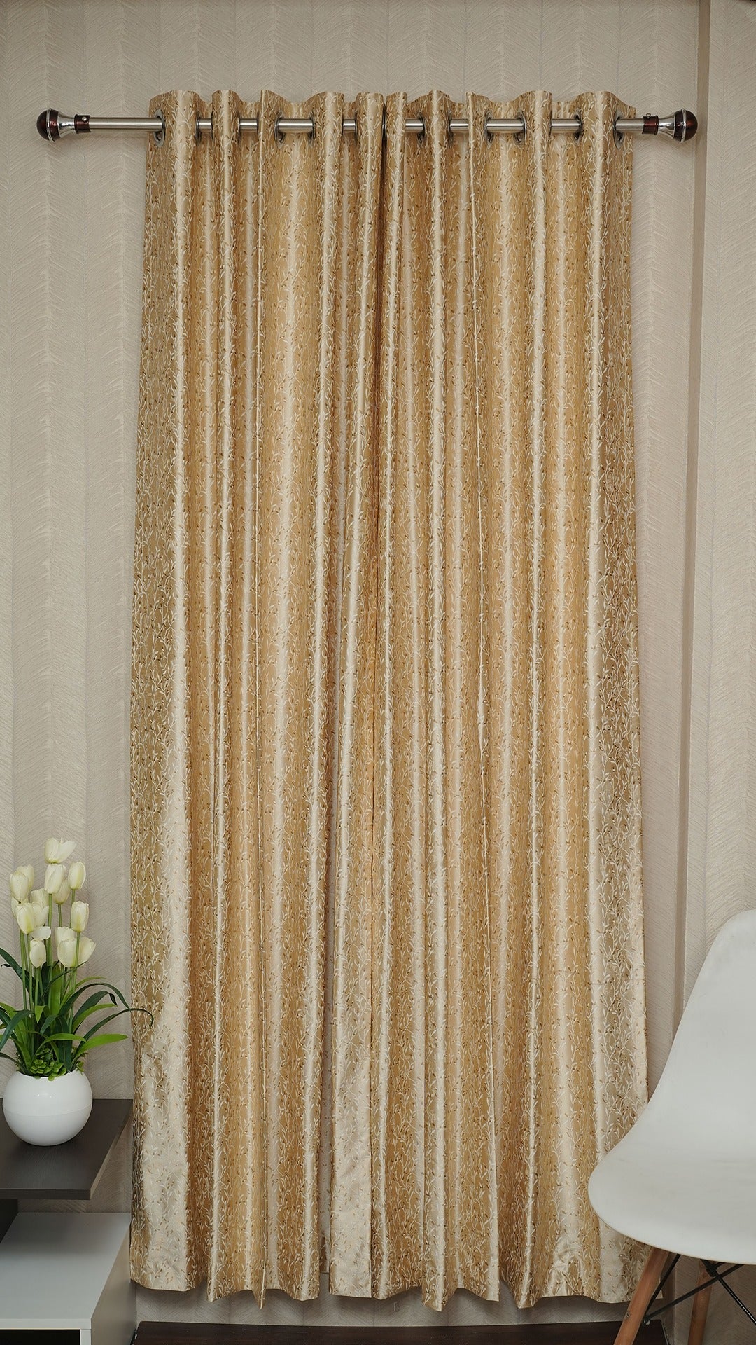Jacquard Design Golden Color  Curtains – Elegant & Affordable Luxury for Your Home- 1 Piece