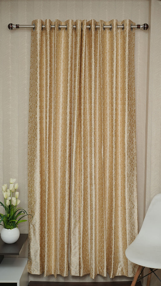 Jacquard Design Golden Color  Curtains – Elegant & Affordable Luxury for Your Home- 1 Piece