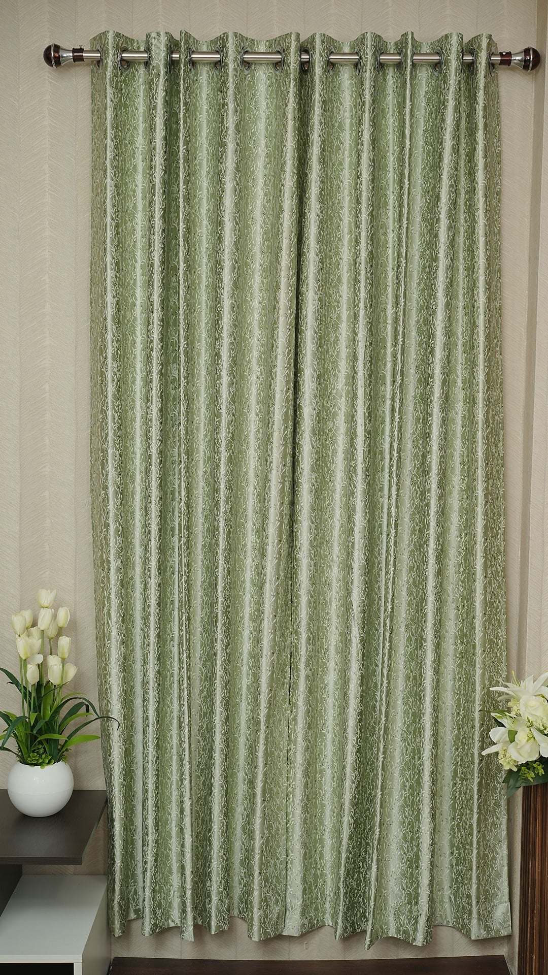 Jacquard Design Mint Green Color Readymade Curtains – Elegant & Affordable Luxury for Your Home- 1 Piece