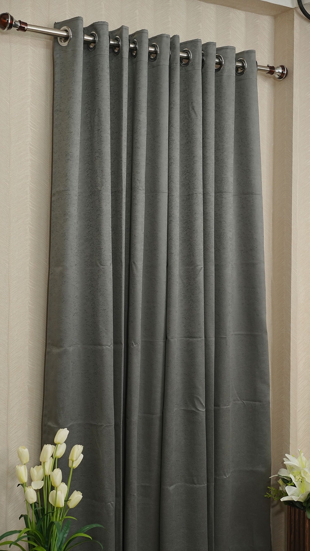 Grey Embossed Blackout Curtains 1 piece
