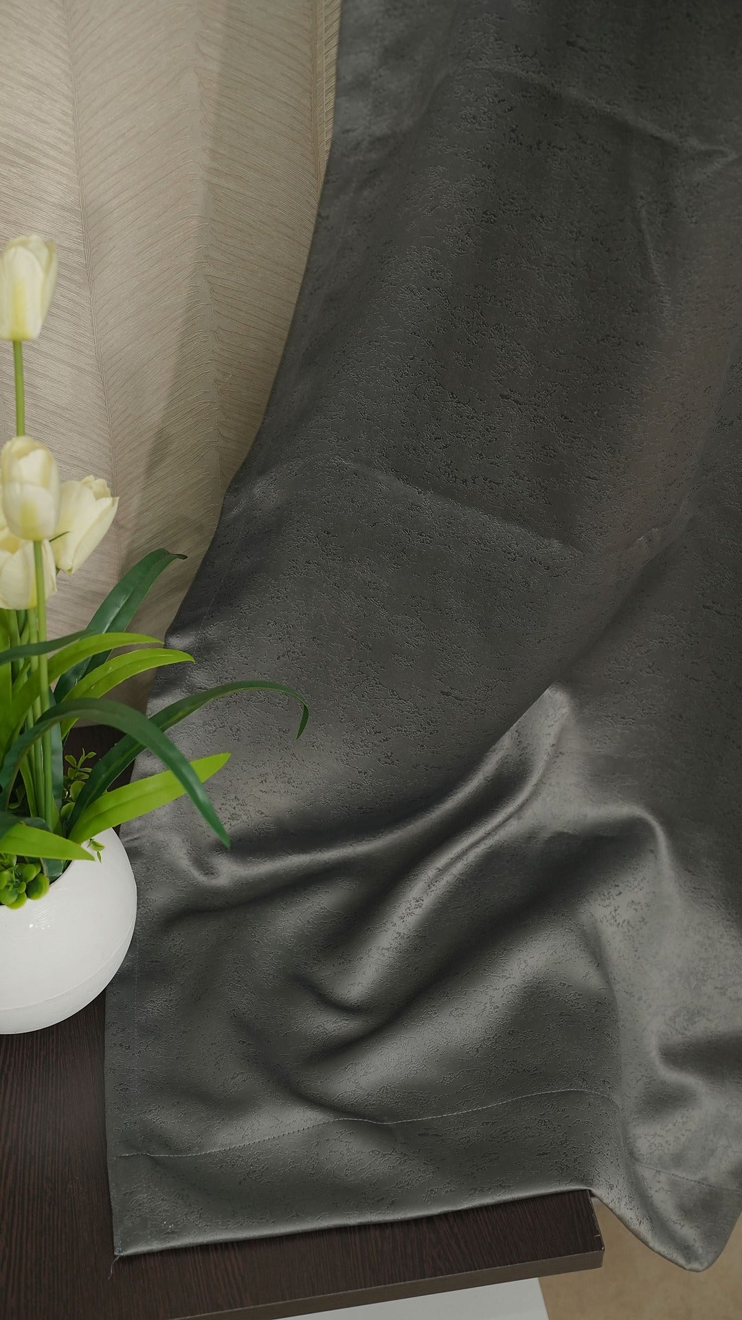 Grey Embossed Blackout Curtains 1 piece