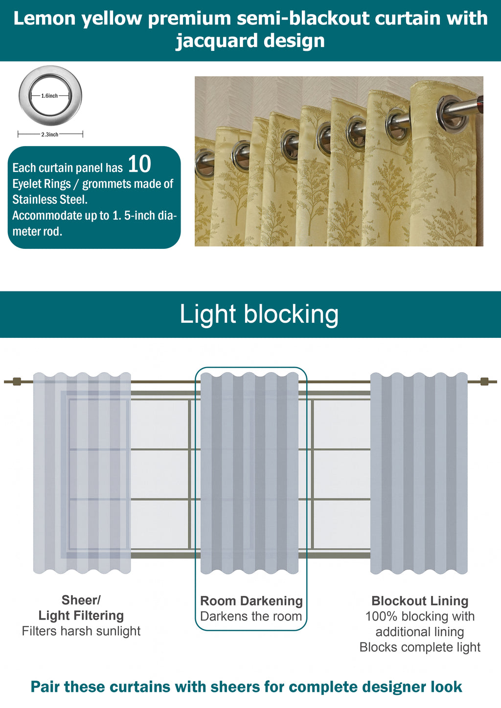 Premium Branded Lemon Yellow Jacquard Readymade Curtains.