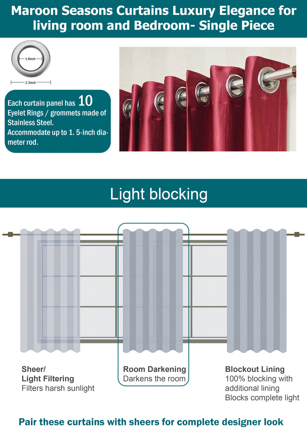 Maroon Seasons Curtains Luxury Elegance for living room and Bedroom- Single Piece