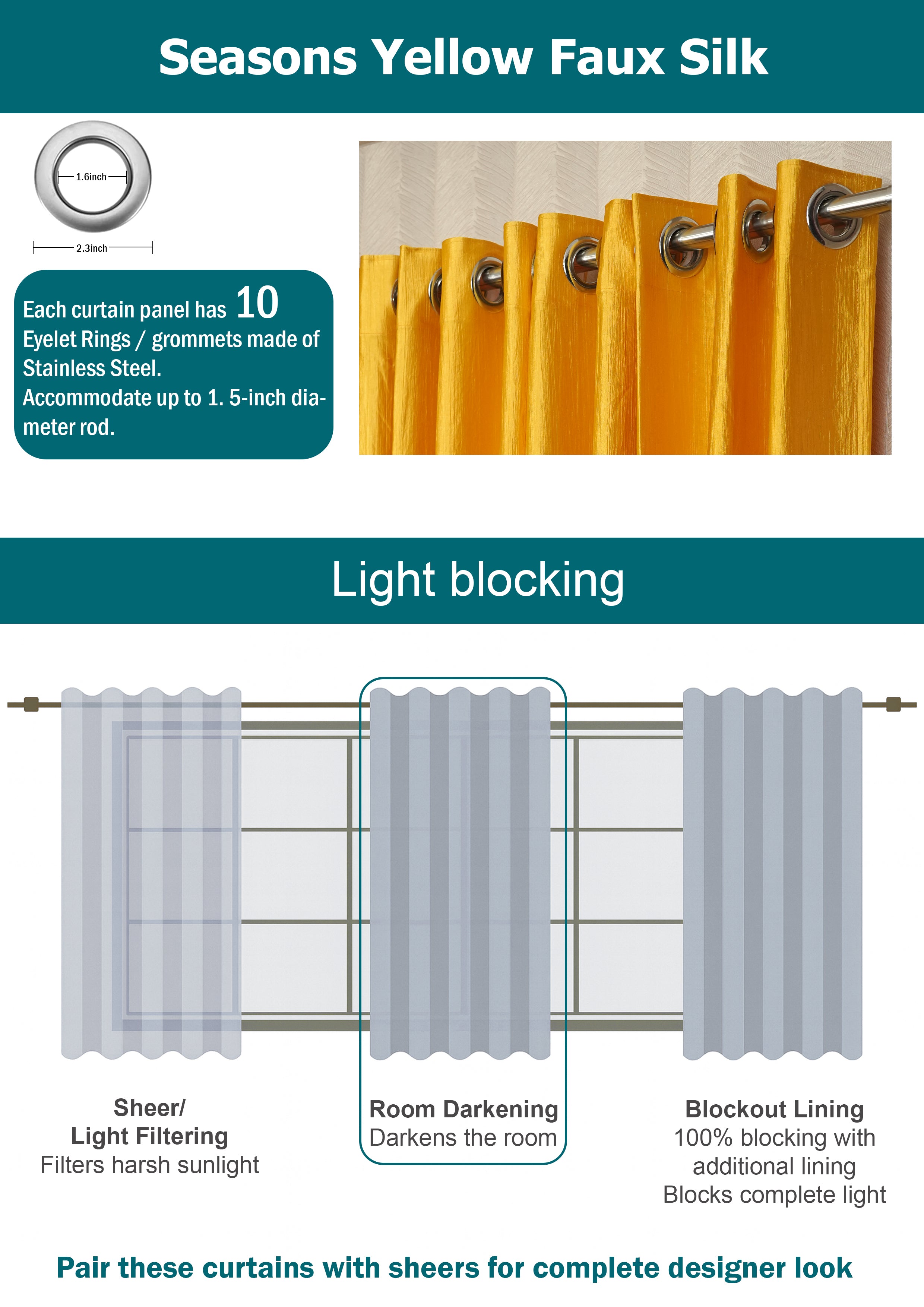 Branded Yellow Colour Crush Fabric Semi-Blackout Curtains