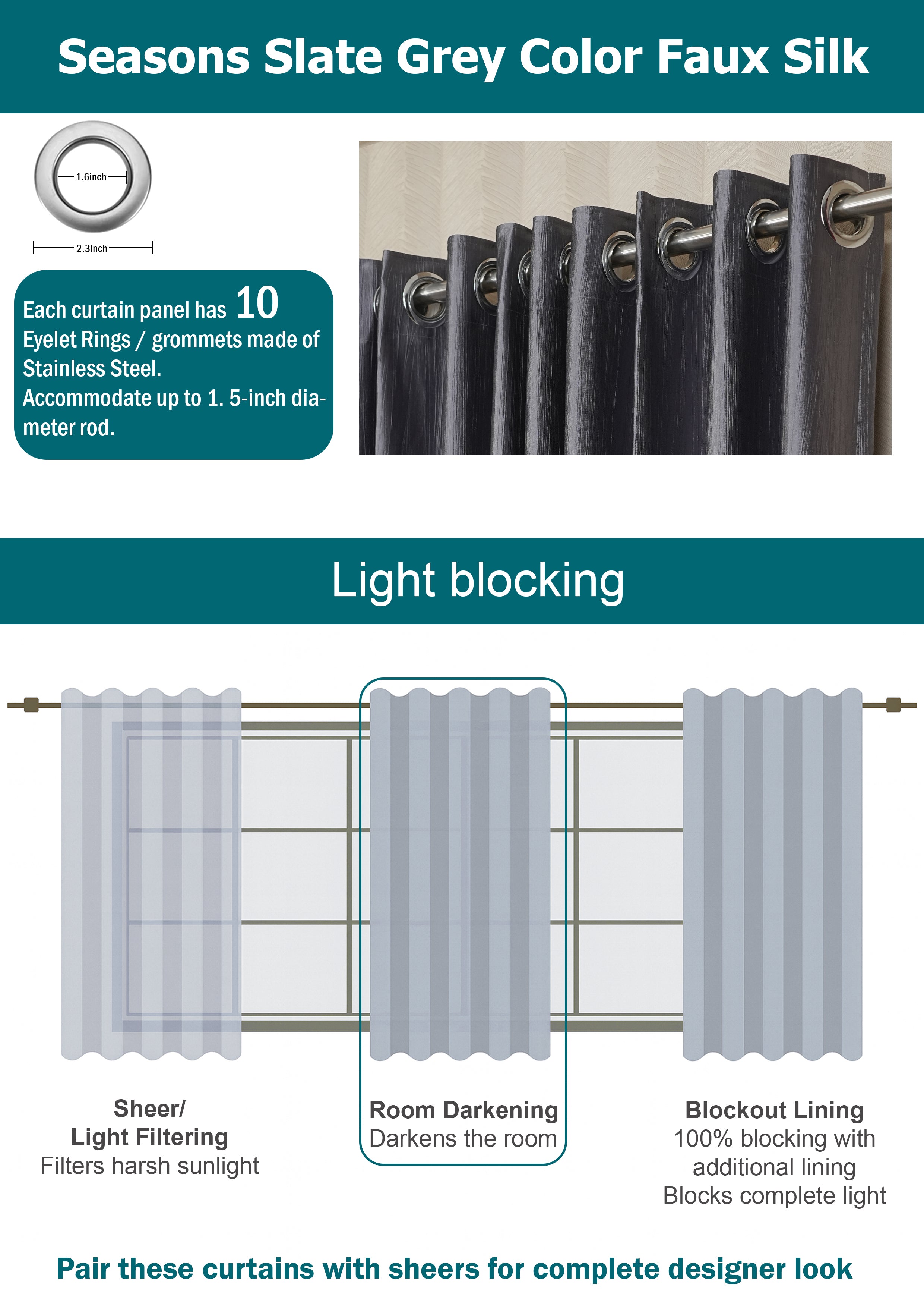 Branded Slate Grey Colour Crush Fabric Semi-Blackout Curtains  Modern | Premium | Bestseller