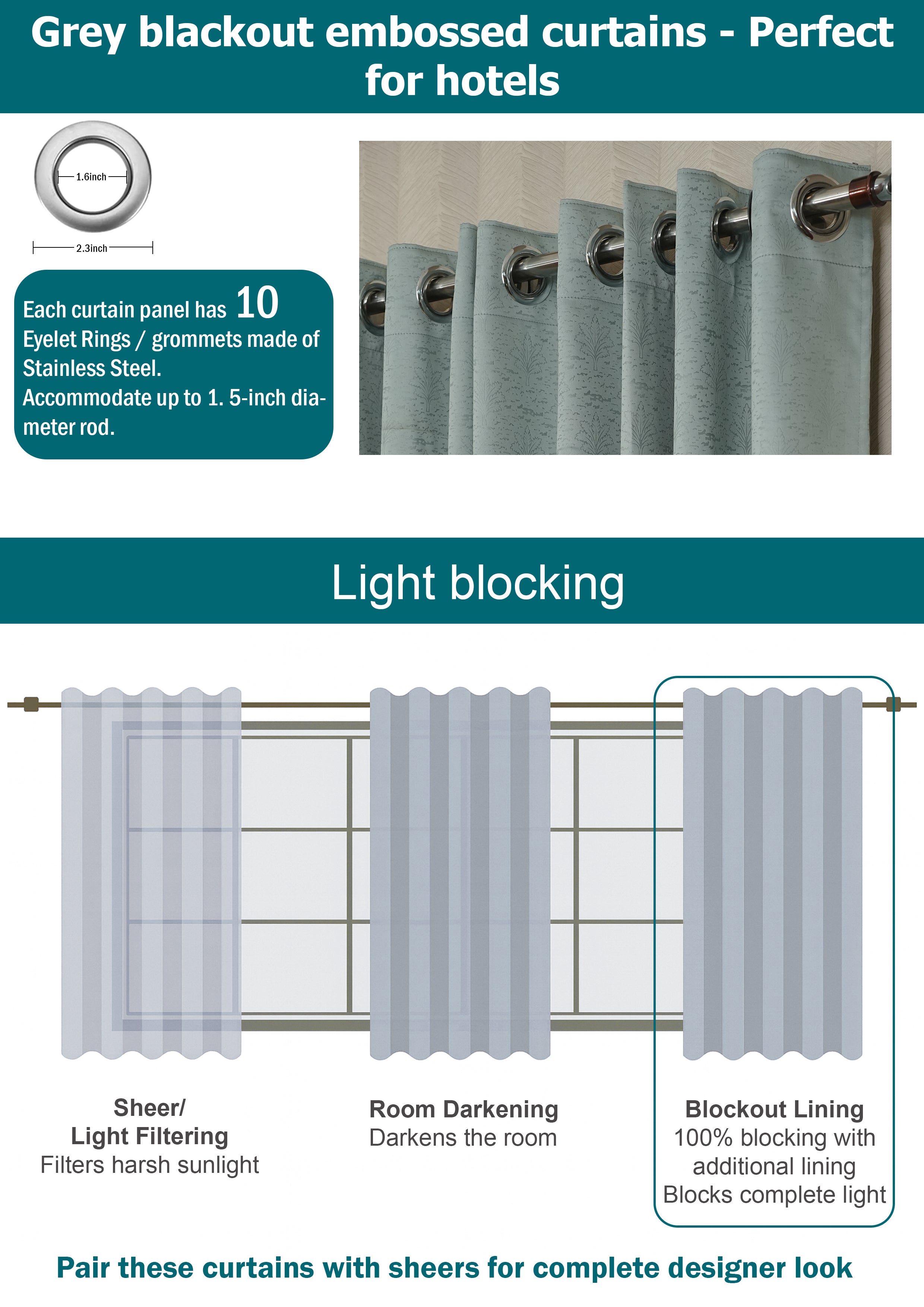 Grey Embossed Blackout Curtains 1 piece