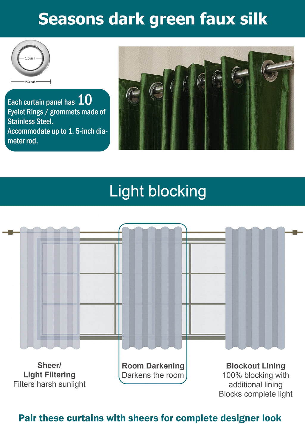 Branded Dark Green Colour Crush Fabric Semi-Blackout Curtains