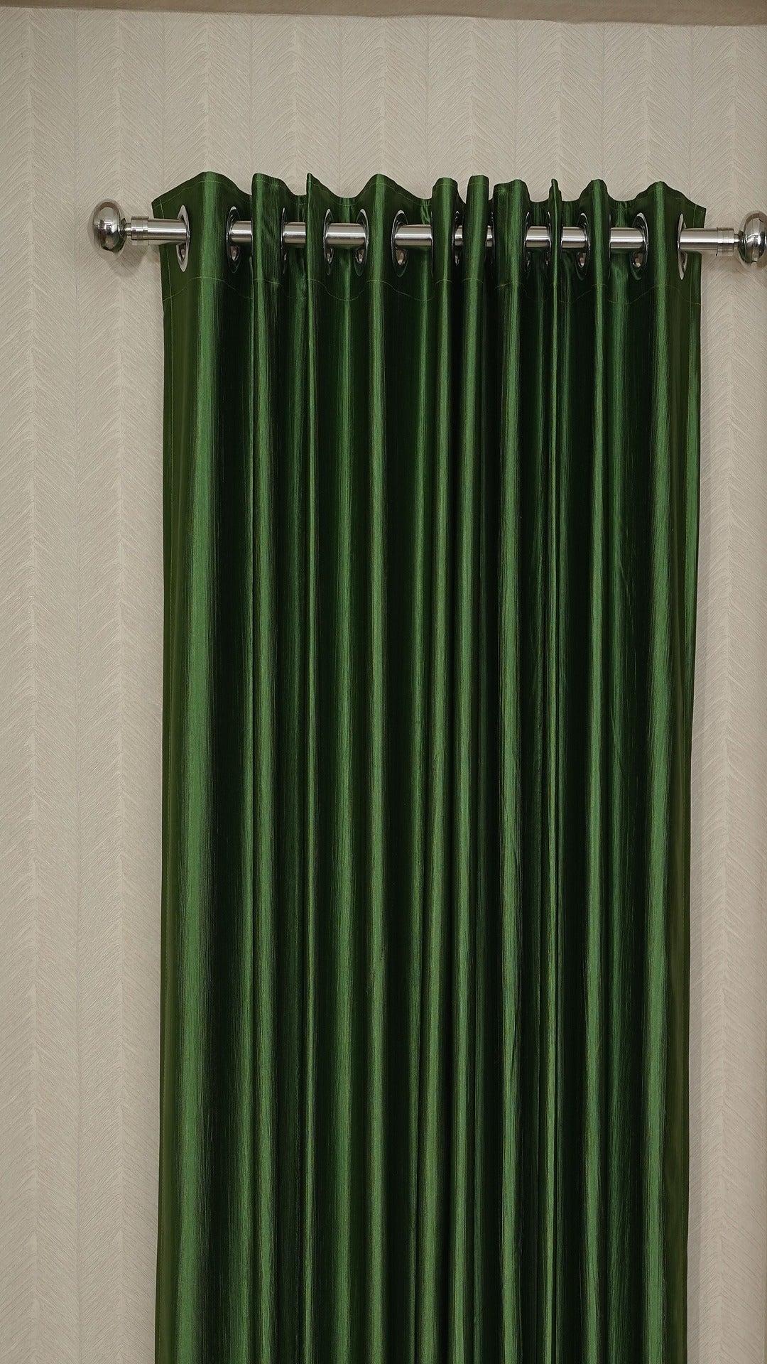 Branded Dark Green Colour Crush Fabric Semi-Blackout Curtains