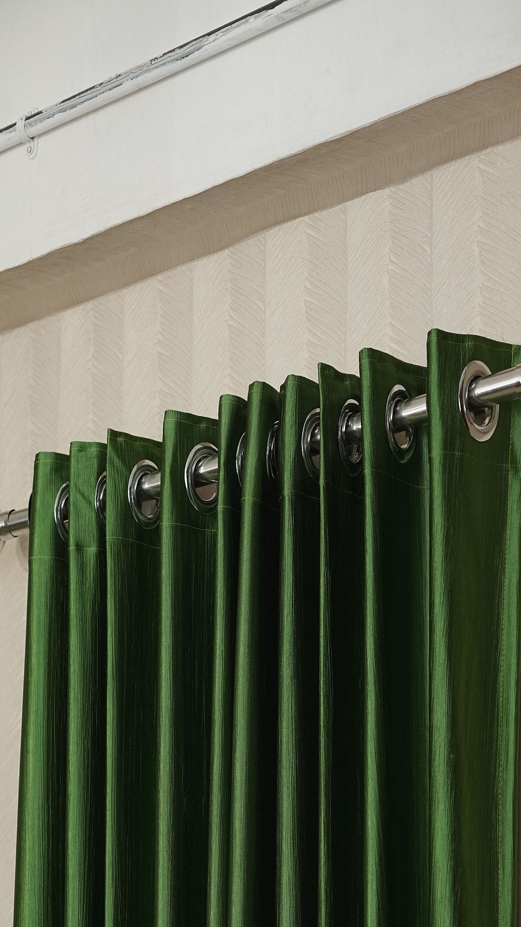 Branded Dark Green Colour Crush Fabric Semi-Blackout Curtains