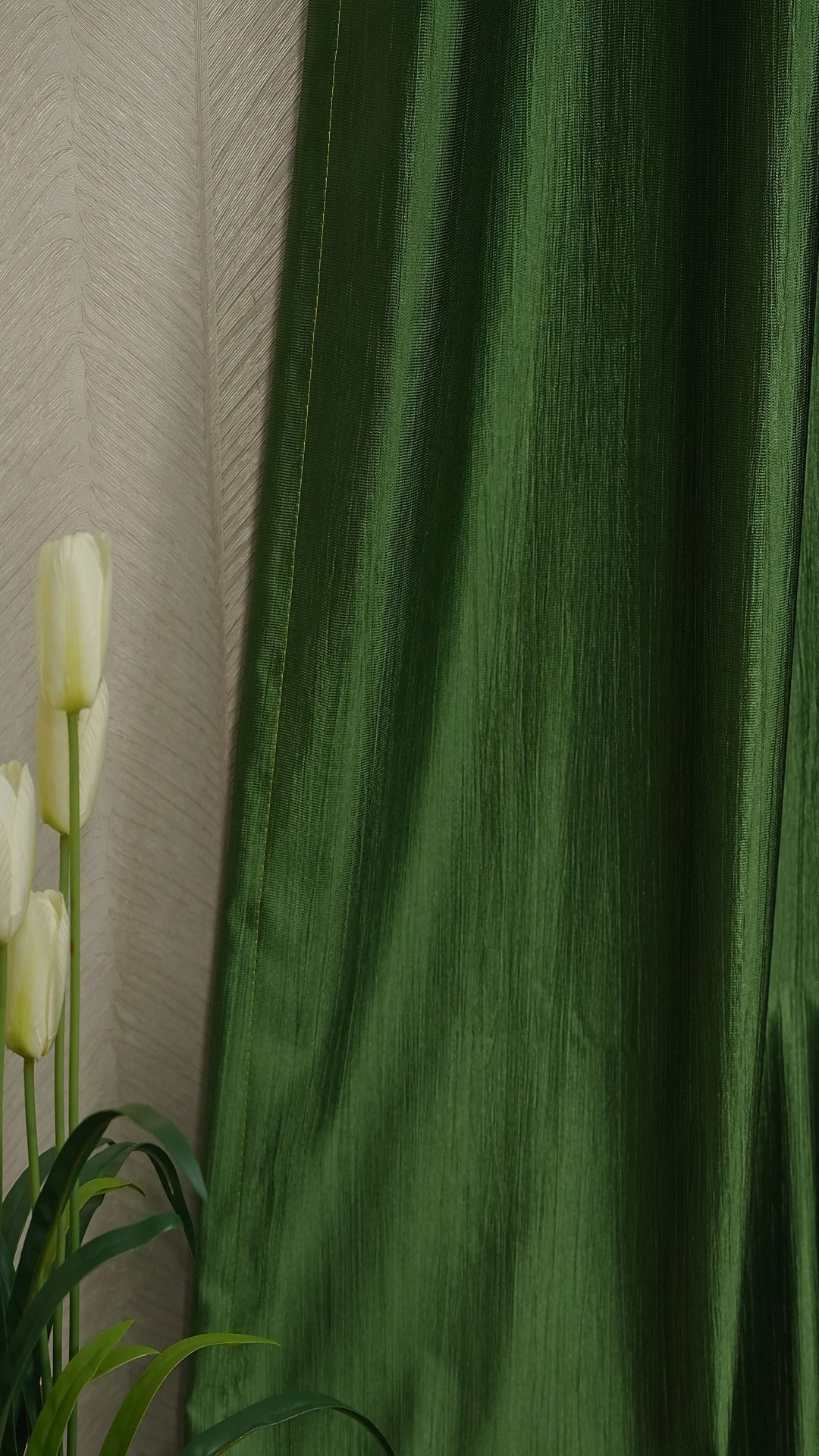Branded Dark Green Colour Crush Fabric Semi-Blackout Curtains